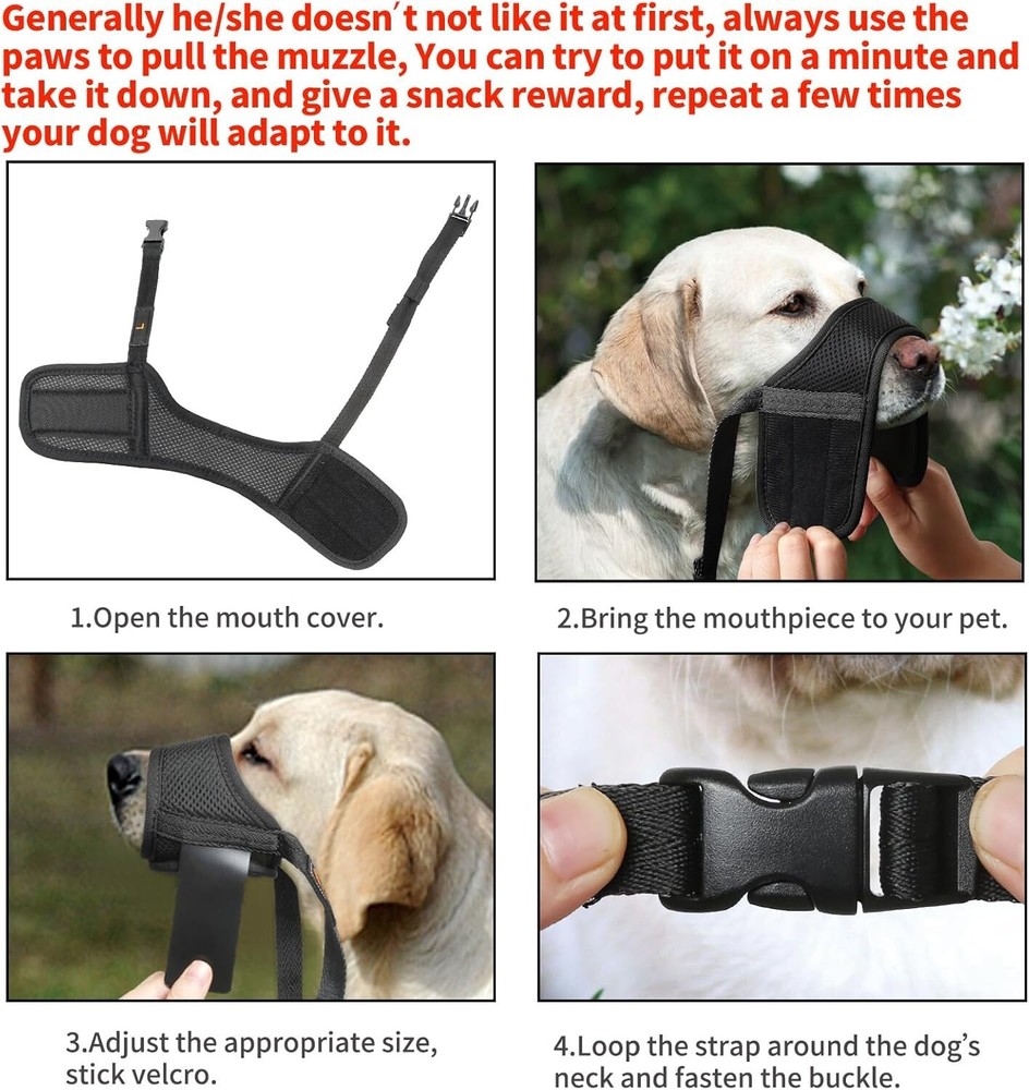 Dog Muzzle Nylon Breathable Adjustable Loop Small Medium Large Chewing Barking