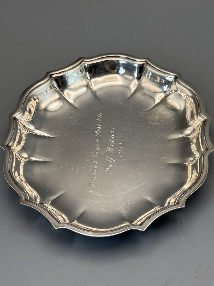 Silverplate Trinket Dish Chippendale Engraved Golf Winner 1958 7” L