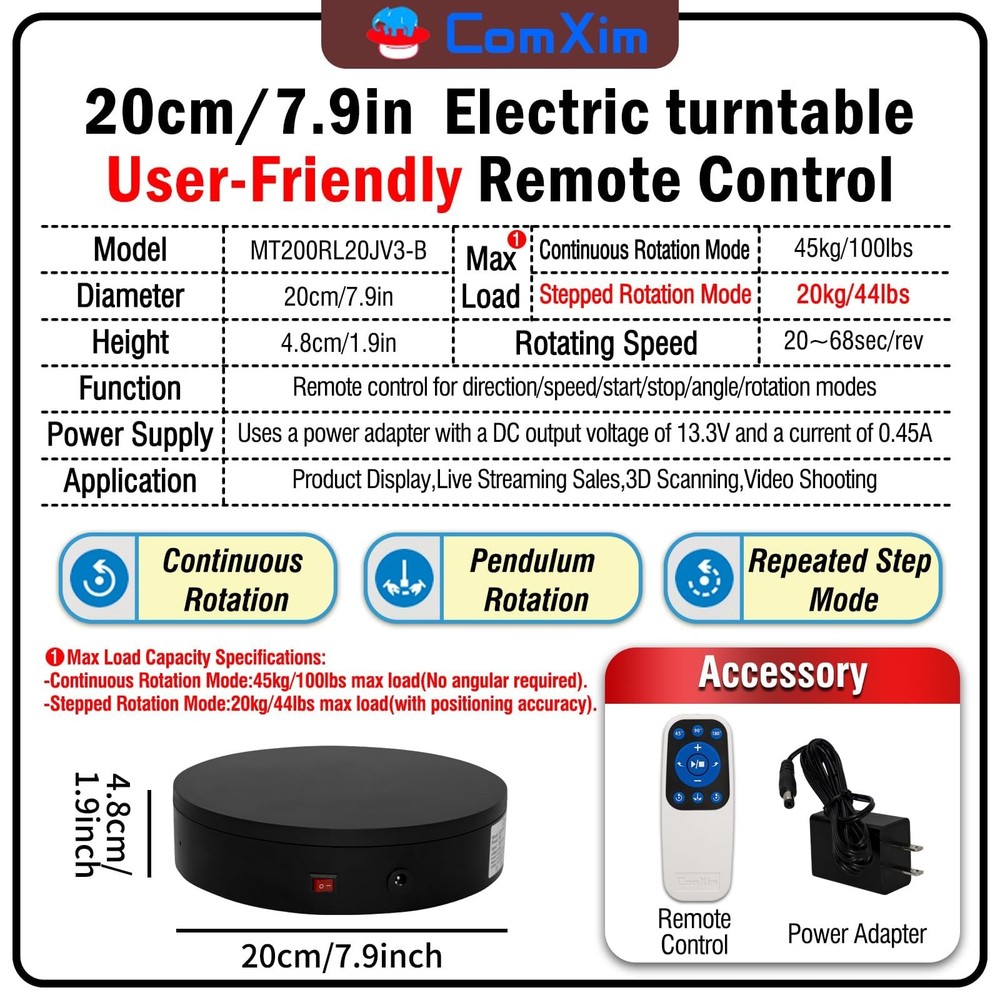 Remote Motorized Electric Turntable Rotating Display Stand Spinning Rotating