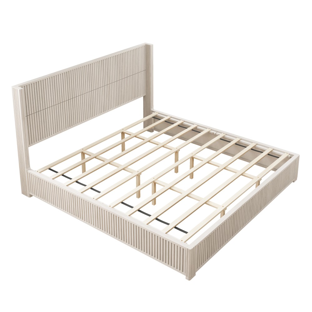 King Platform Bed Frame w/ Solid Wood Headboard, Easy Assembly