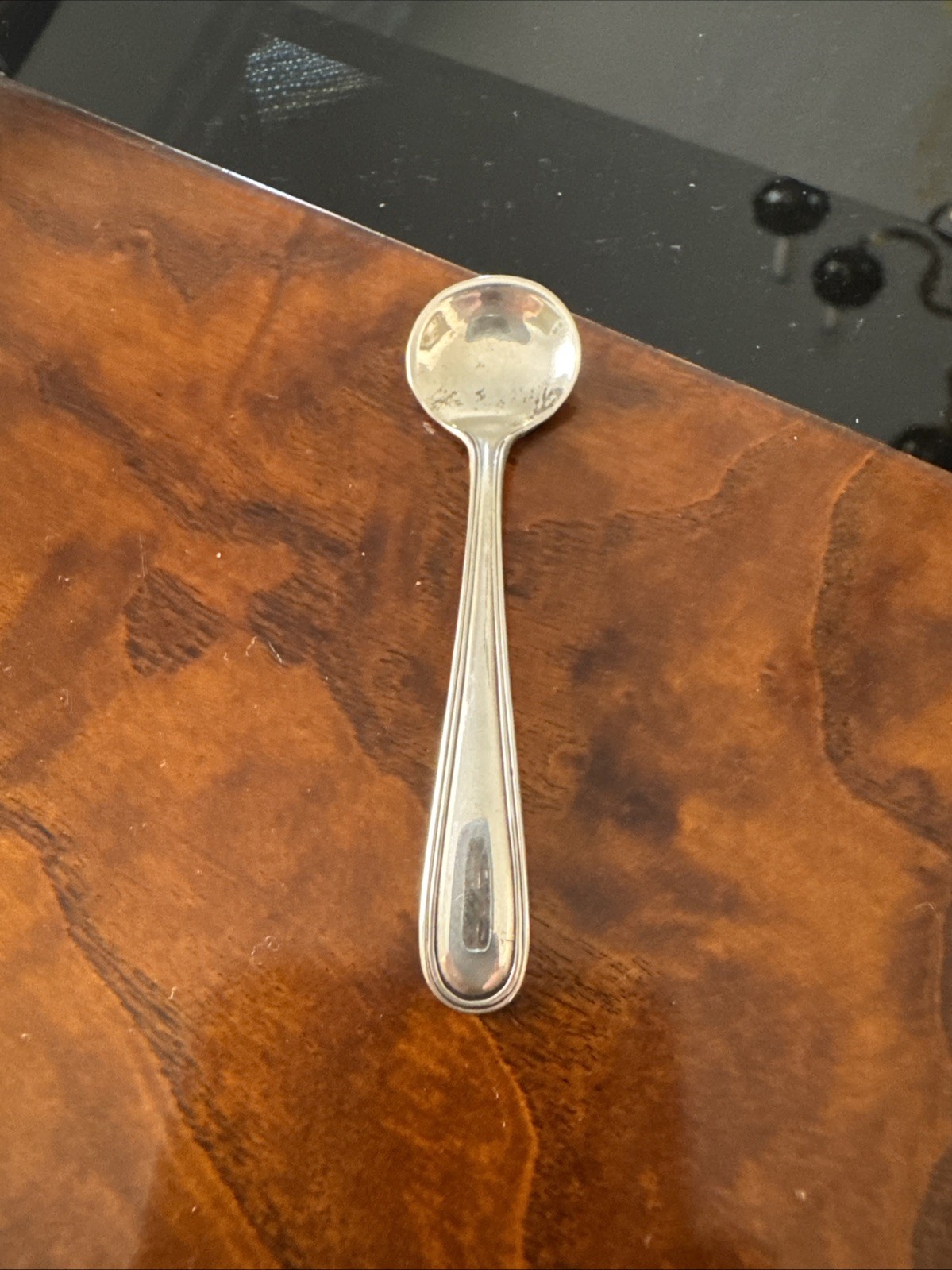 Silver Salt Cellar Beaded Rim ,Ball Footed With Sterling Salt Spoon