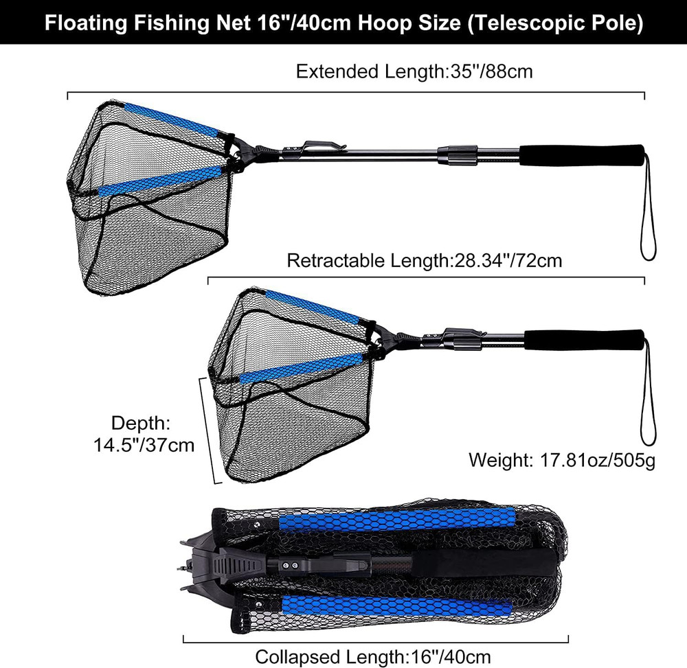 Fishing Net Fish Floating Landing Net, Kayak Nets with Fixed Foldable Telescopic