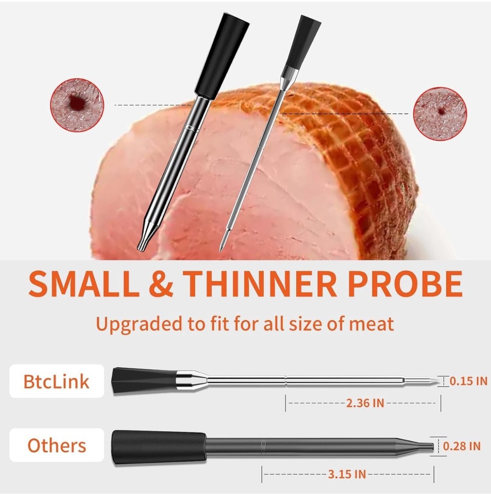 Smart Wireless Meat Thermometer Zero Wire with Range, Bluetooth To Phone, BBQ