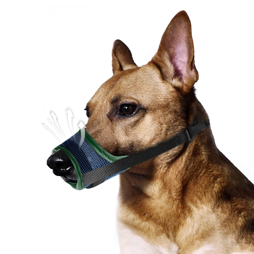 Dog Muzzle, Teal Mesh Soft Muzzle for Medium Dogs, Breathable L, Drank Green