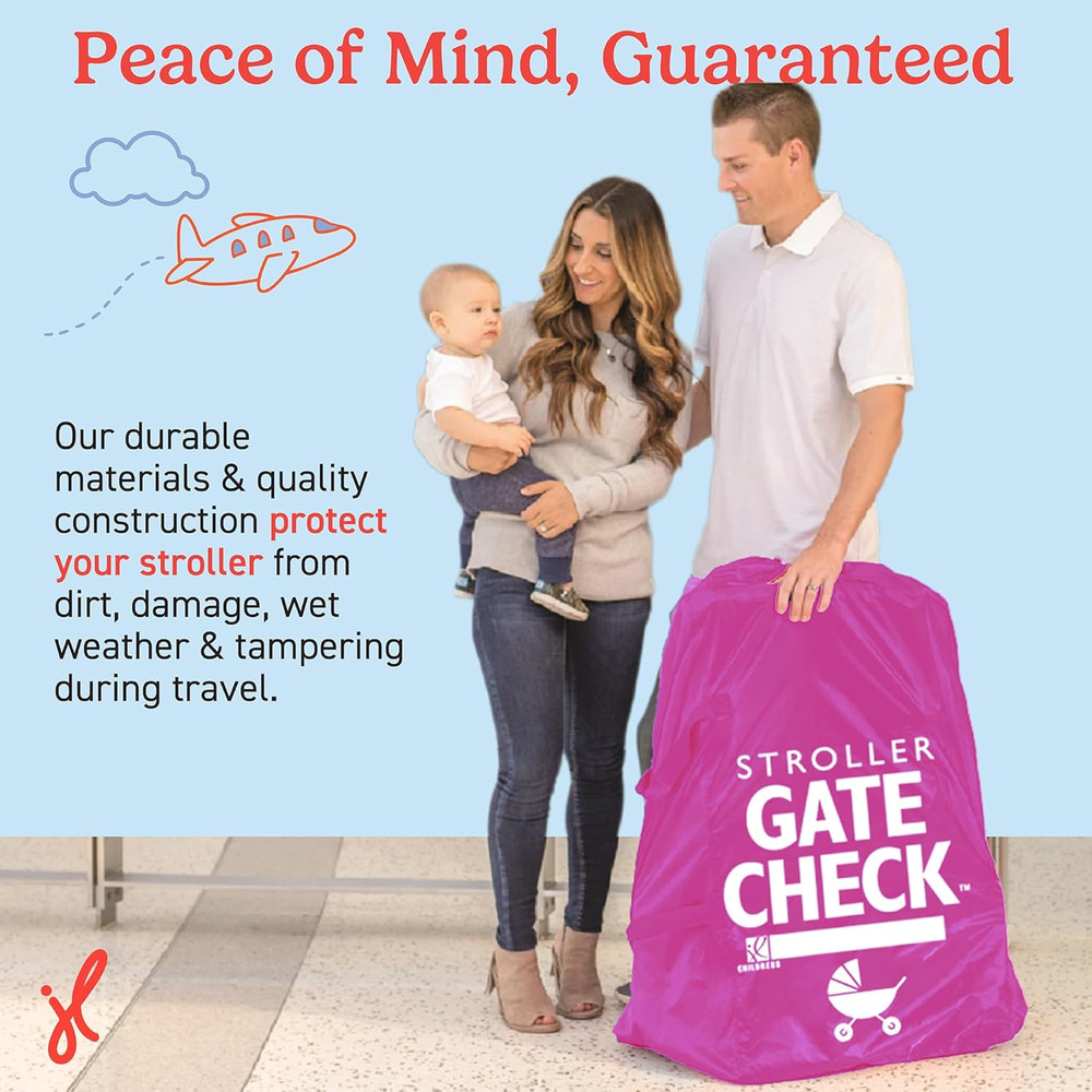 Neon Pink Gate Check Bag for Single & Double Strollers