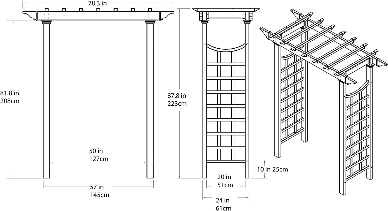 VITA WESTHAVEN Arbor Decorative Vinyl Garden Patio Arch Wedding Trellis Lattice