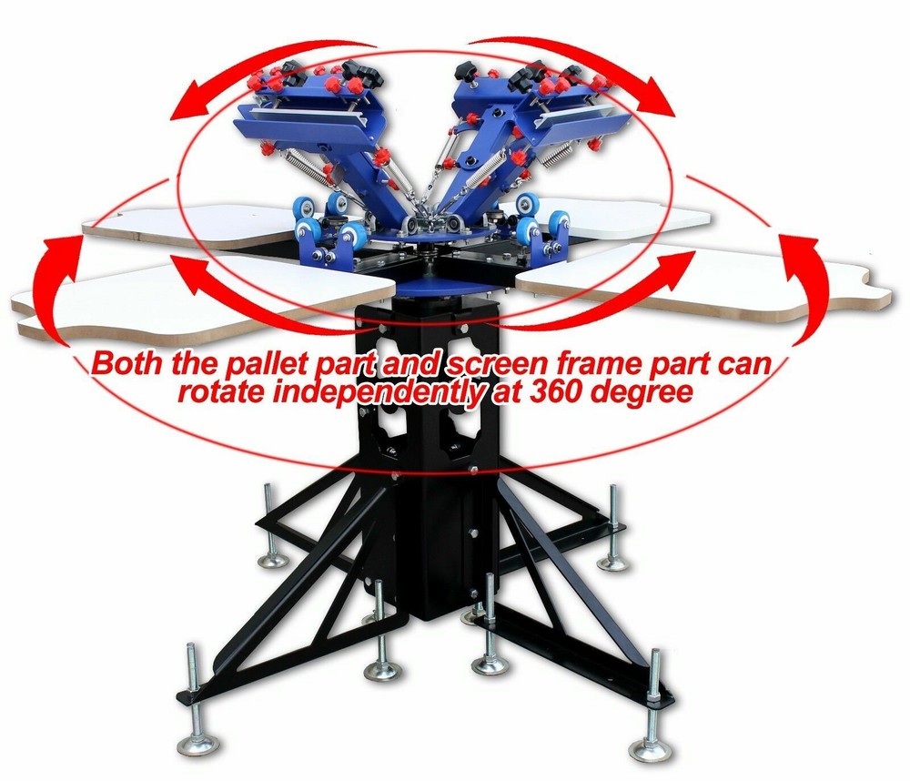 4 Color Screen Printing Kit Silk Press Printer Flash Dryer & Ink Screen Squeegee