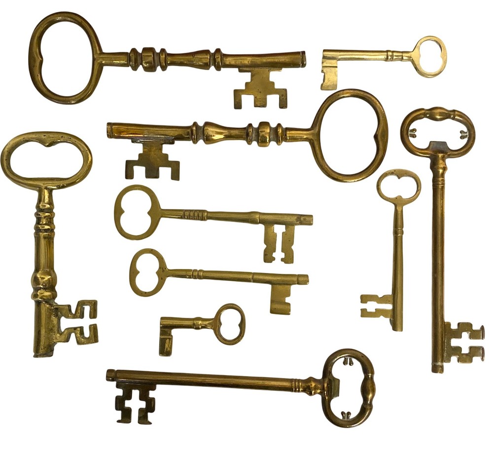 Antique Brass Skeleton Keys Collection Architectural Locks Set