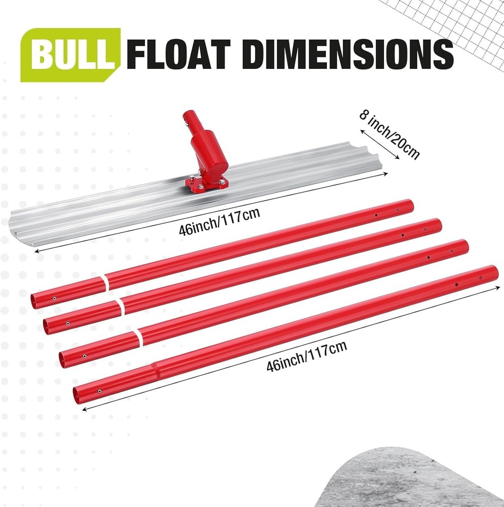 Bull Concrete Float 46"x8" Concrete Tool Trowel Float Adjustable Handle Bracket