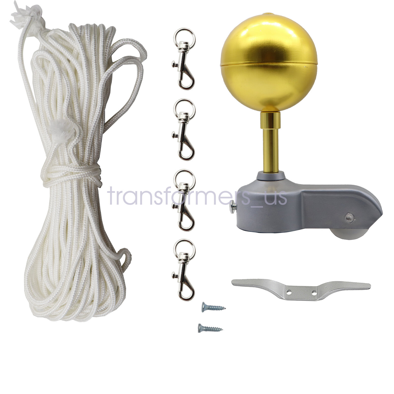 Flagpole Hardware Repair Kit -3"OD Tube Topper Ball Rope Cleat Hook Pulley Truck