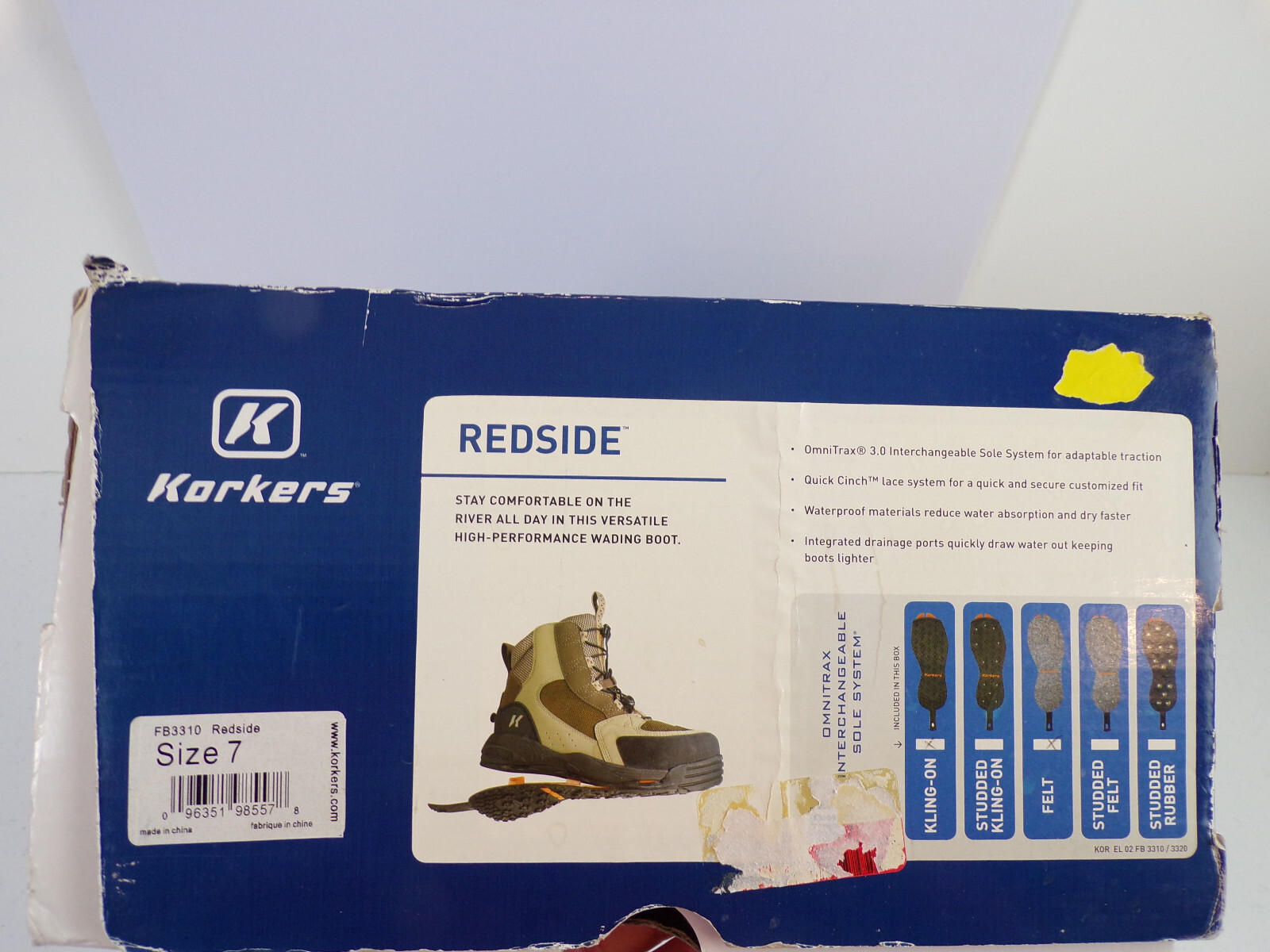 Wading Boots  Fishing KORKERS Greenback Felt & Kling-On Soles, Mens Size 7