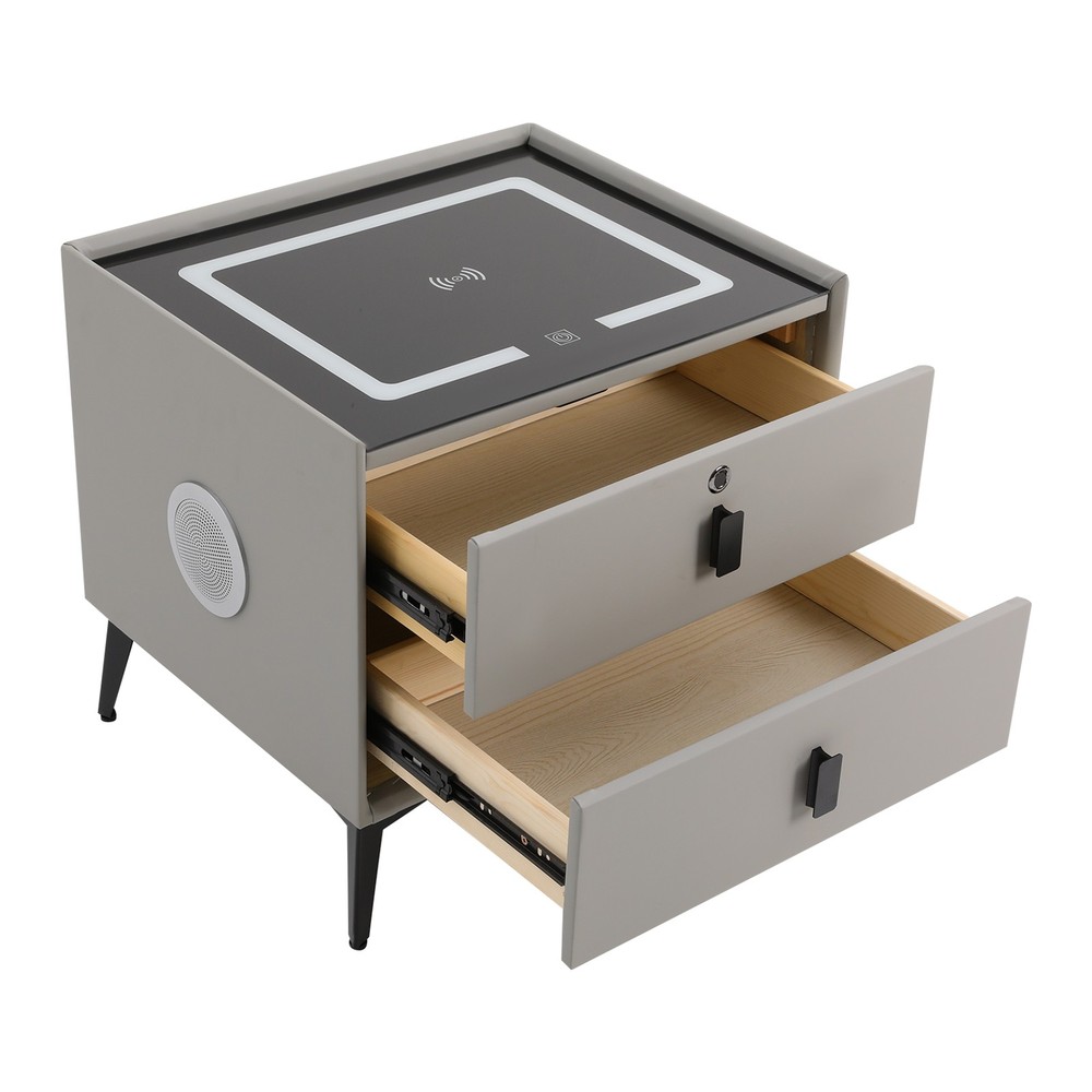 Bedside Table with Drawers, Bedside Table with Light USB& Wireless Charging
