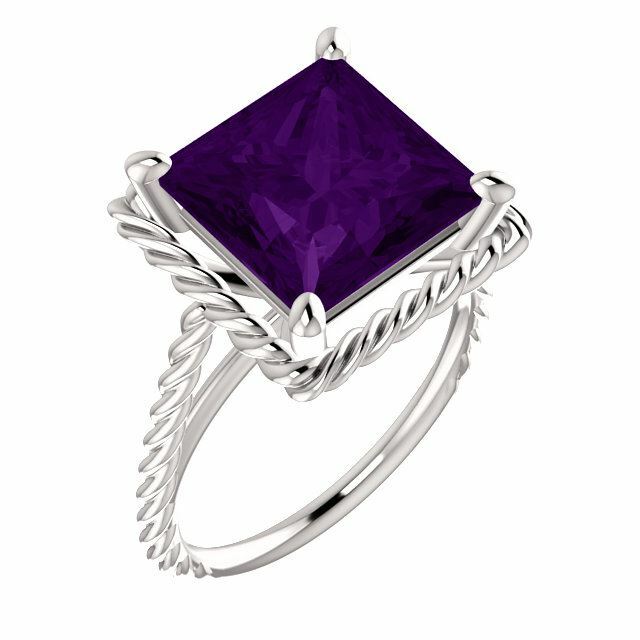 Sterling Silver Square/Princess Cut Solitaire Ring Setting - Rope Style Ring Mou