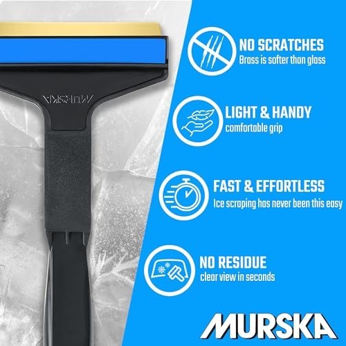 Long Handle Ice Scraper 2-Pack - Brass Blade Car Snow Scraper for Windshield