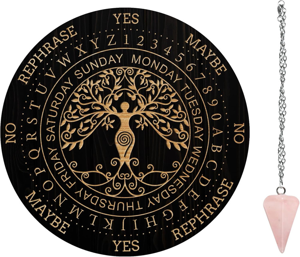 Pendulum Board Set, Wooden Dowsing Divination Board Metaphysical Message Board w