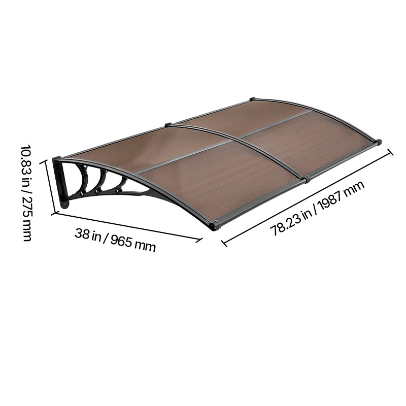 Uimoso 38x78 in Outdoor Door Awning with Metal Bracket and Water Drainage System