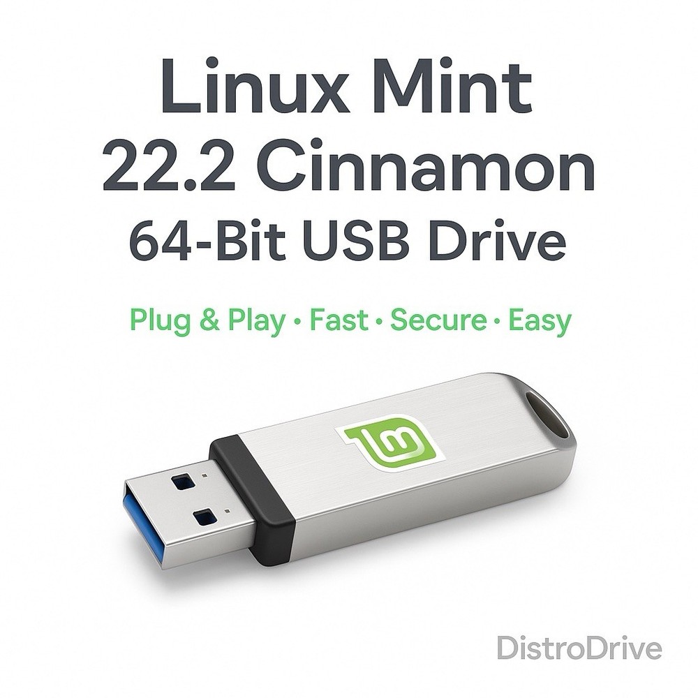 Linux Mint 22.2 Cinnamon 64-Bit Live USB Drive – Plug & Play, Revive Any PC Fast