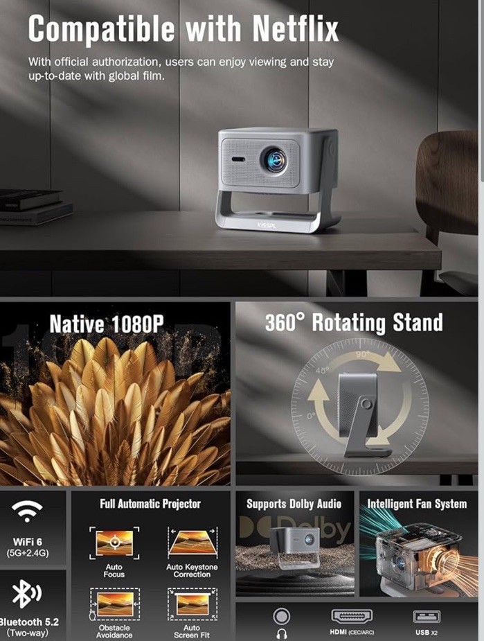 4K Projector with WiFi and Bluetooth