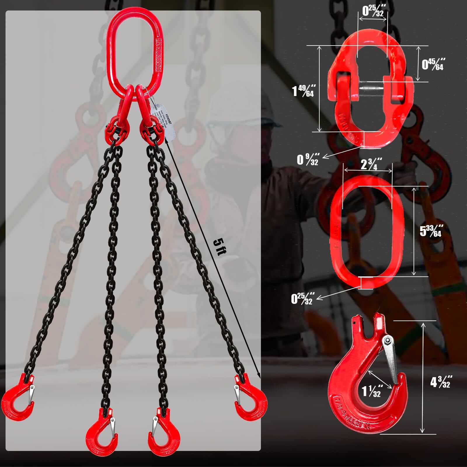3 Ton 4 Leg Chain Sling, G80 Alloy Steel 4 Way Chain Slings Quadruple Leg Slings