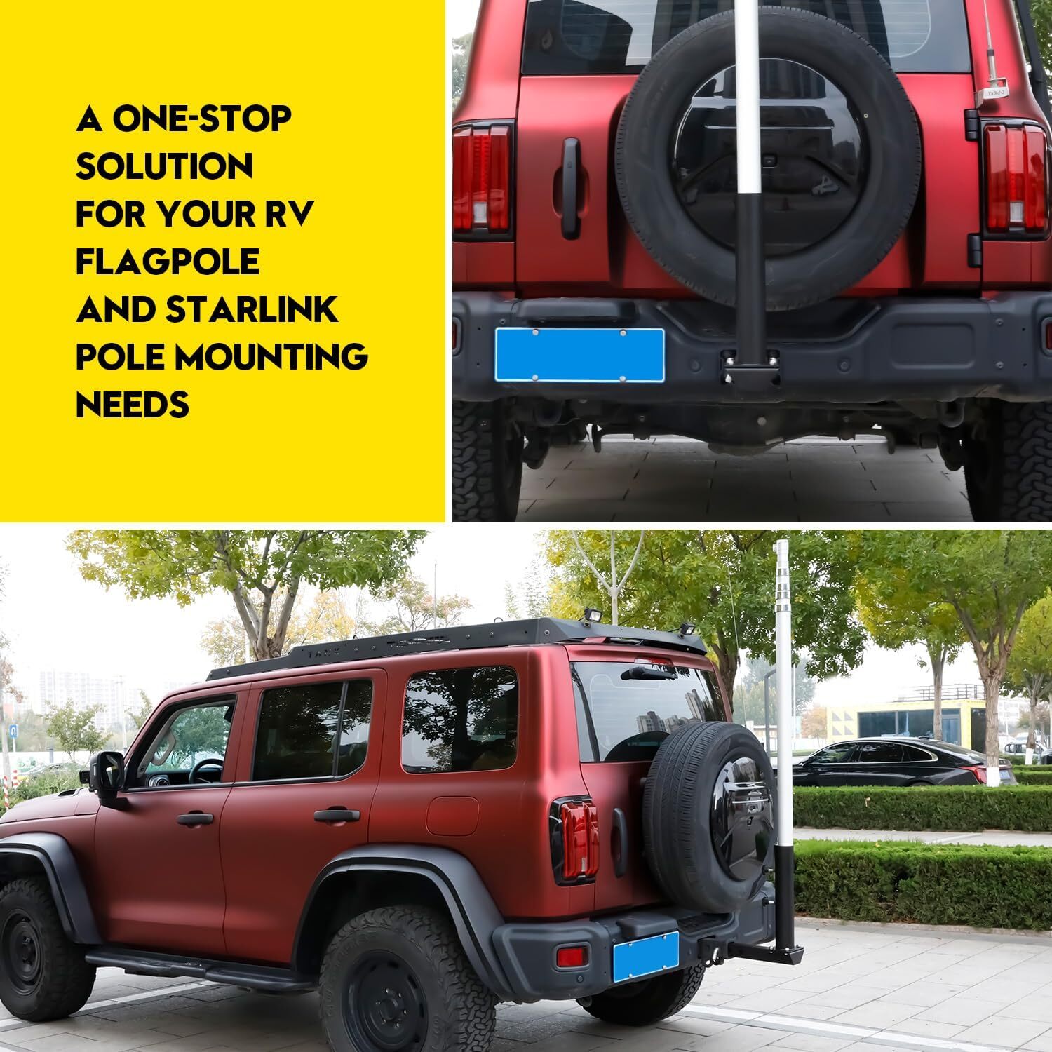 Full Stainless Steel Heavy Duty RV Flag Pole Mount,Frame/Hitch/Bumper 3 in 1