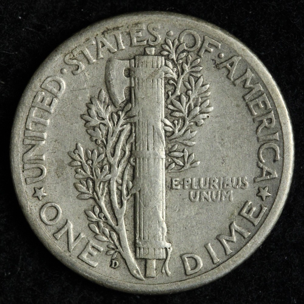 1928-D Mercury Silver Dime XF E306 VGNL