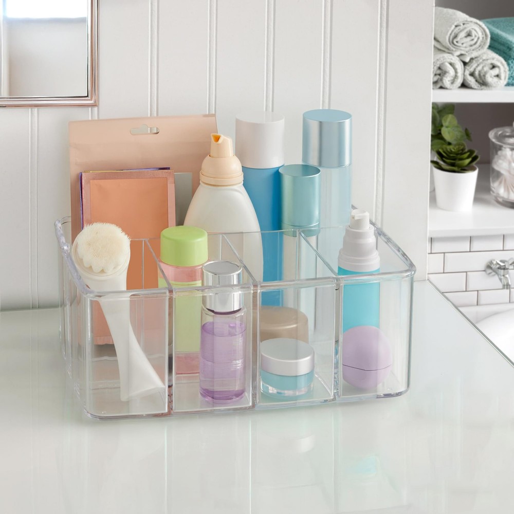 5 Divider Clear Organizer, Vanity Desk Tray, Plastic Storage Container