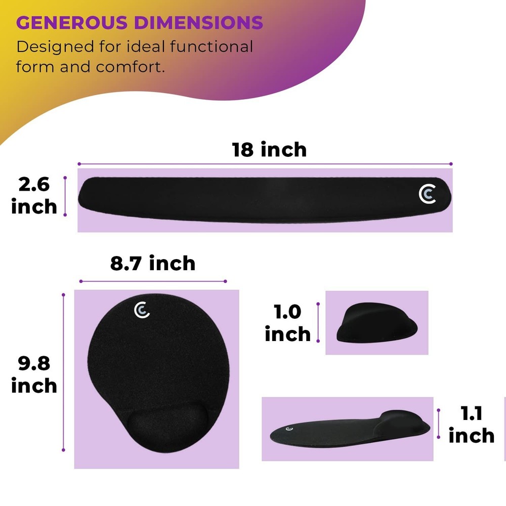4pc Premium Wrist Rests for Keyboard and Mouse Pad Set - Memory Foam Cushion,...