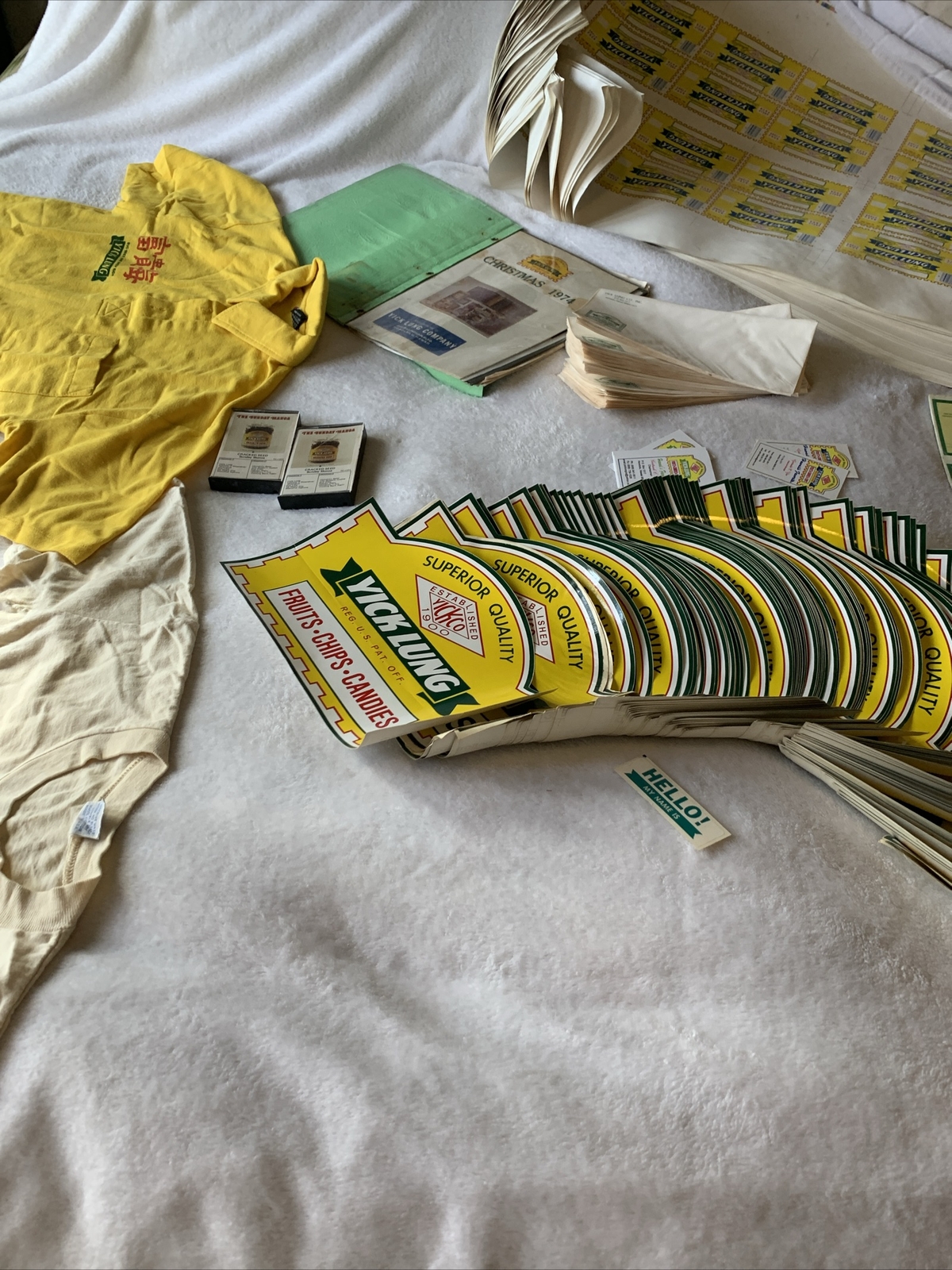 Rare Vintage Hawaii Yick Lung Lot Labels, Shirts, POGS, Decals Etc.