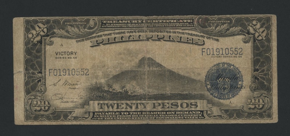 PHILIPPINES  20  PESOS  ( 1944 )  PICK # 98a  VG.