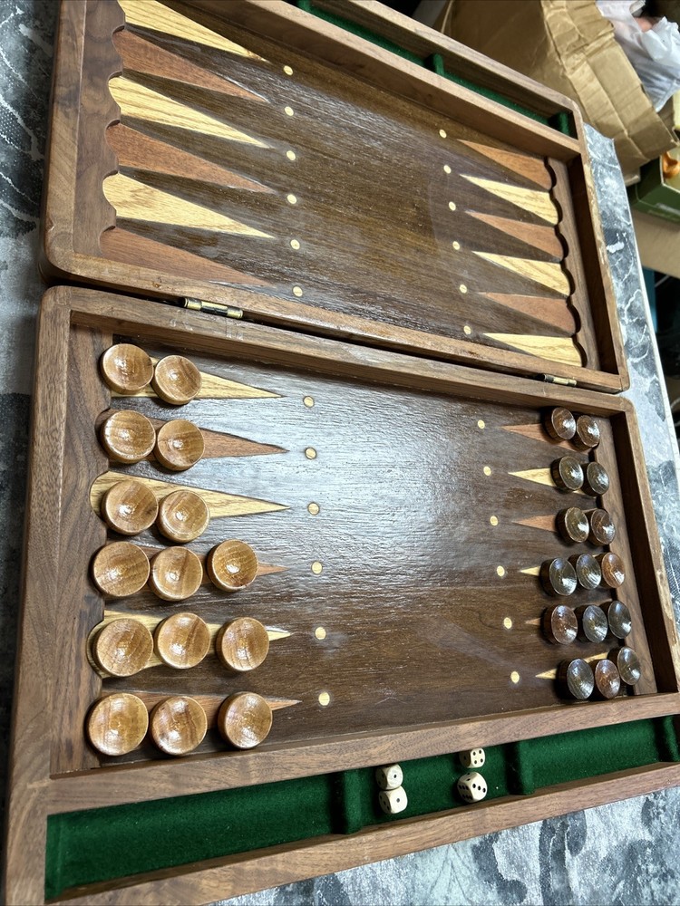 Vintage Middle Eastern Handmade Wooden Backgammon Set 22" X 28"