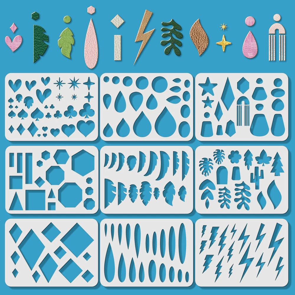 9 Pcs Large Reusable Earrings Making Template Leather Earring Templates, Plastic