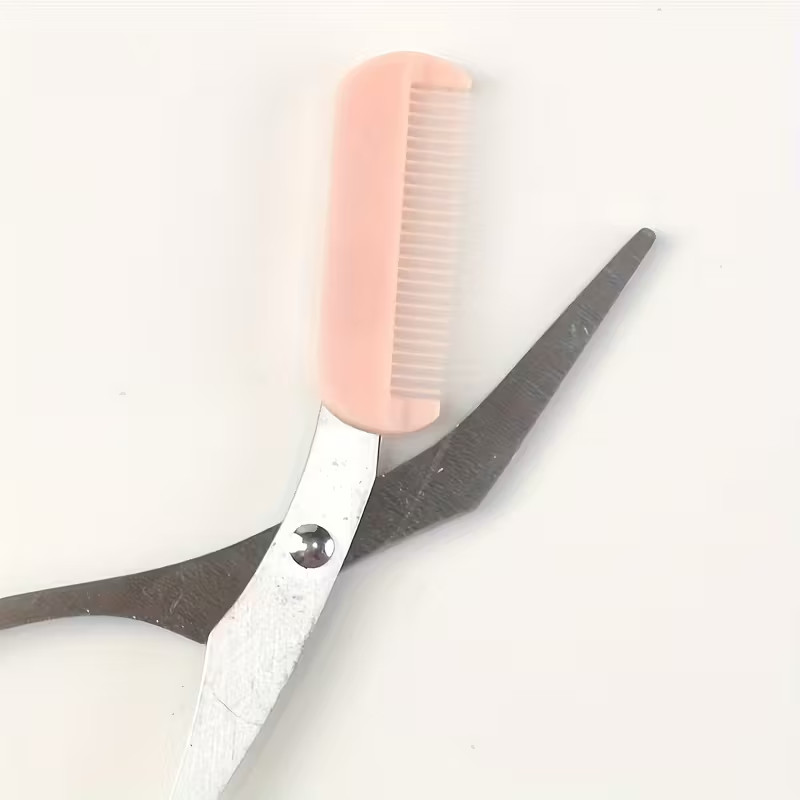 Stainless Steel Precision Eyebrow Scissors, Equipped with a Built-In Comb