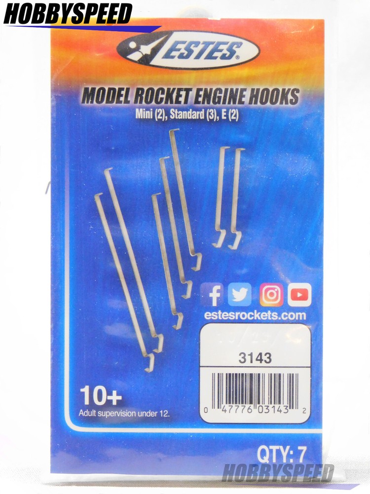 ESTES ENGINE HOOK PACK 7 HOOKS 3 DIFFERENT SIZES rocket motor mount EST3143 NEW