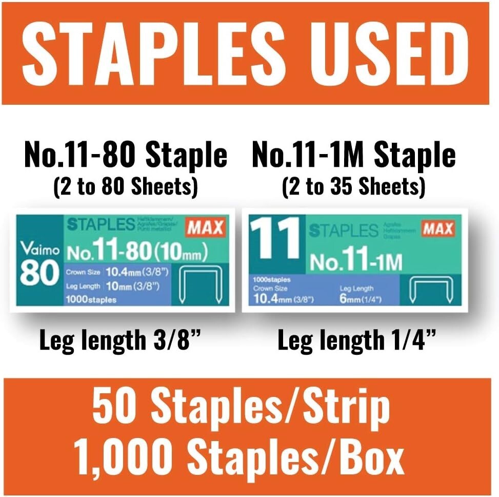 Flat Clinch Compact Heavy Duty Stapler HD-11UFL For 80 Sheets Front Loading NEW