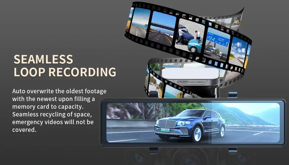 4K 12" Touchscreen Dash Cam 4CH with GPS 24/7 Parking Mode Cloud Storage Support