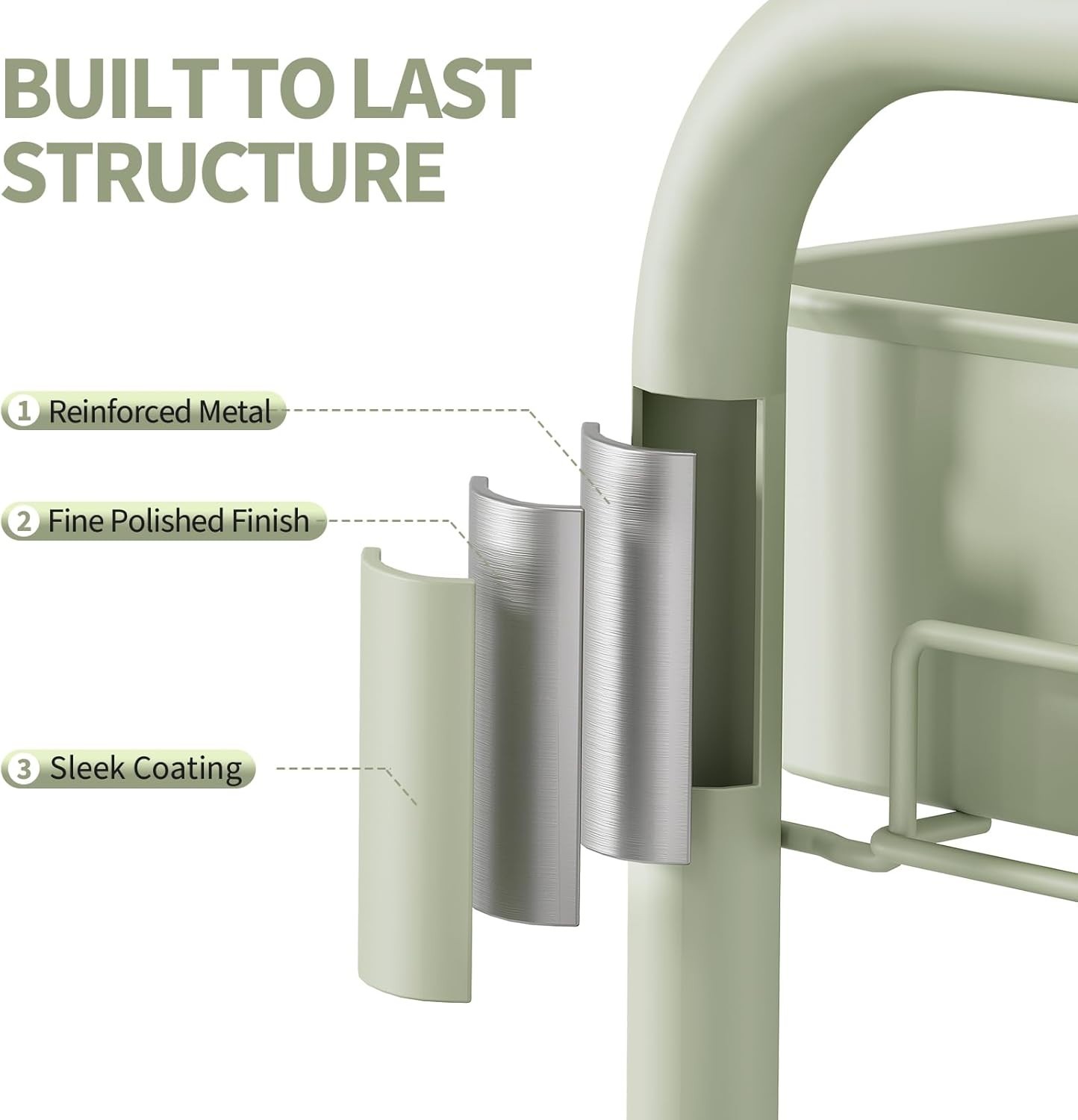 Organizador de almacenamiento con ruedas de 3 niveles, carrito metálico con rued