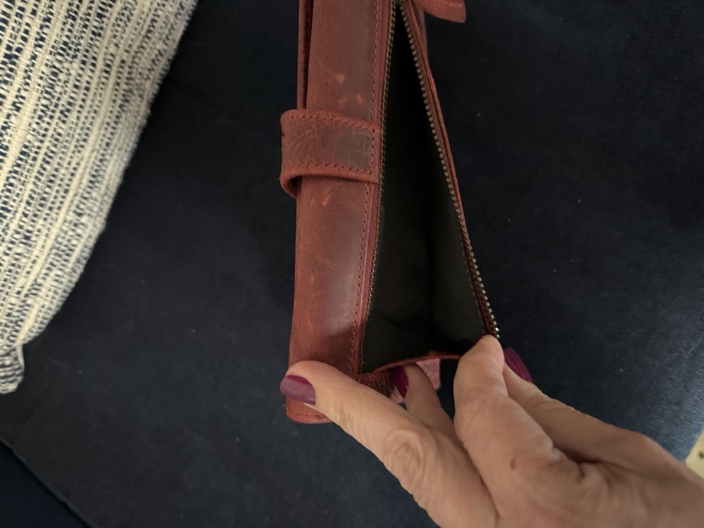 Red Floral Embossed Leather Wallet with RFID Blocking