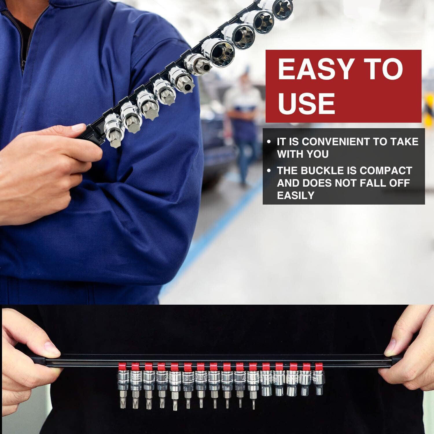 9PC ABS Socket Organizer 1/2 3/8 1/4 inch Drive Socket Rail Holders Wall Mount