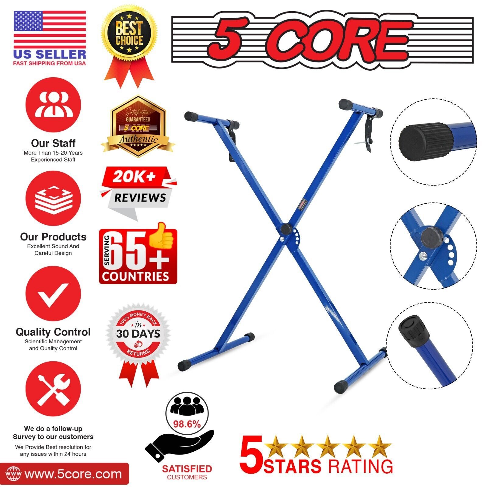 5Core Keyboard Stand Single X Style Adjustable Lift Piano Riser For 49 To 88 Key