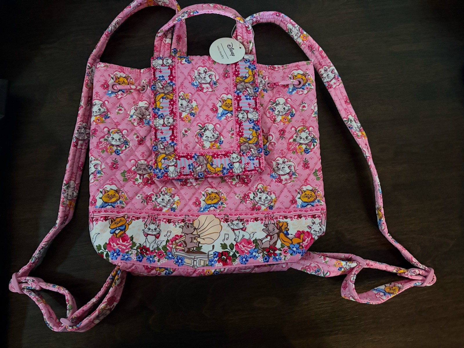Vera Bradley Disney Aristocats Original Drawstring Backpack Pink Bag NWT SoldOut
