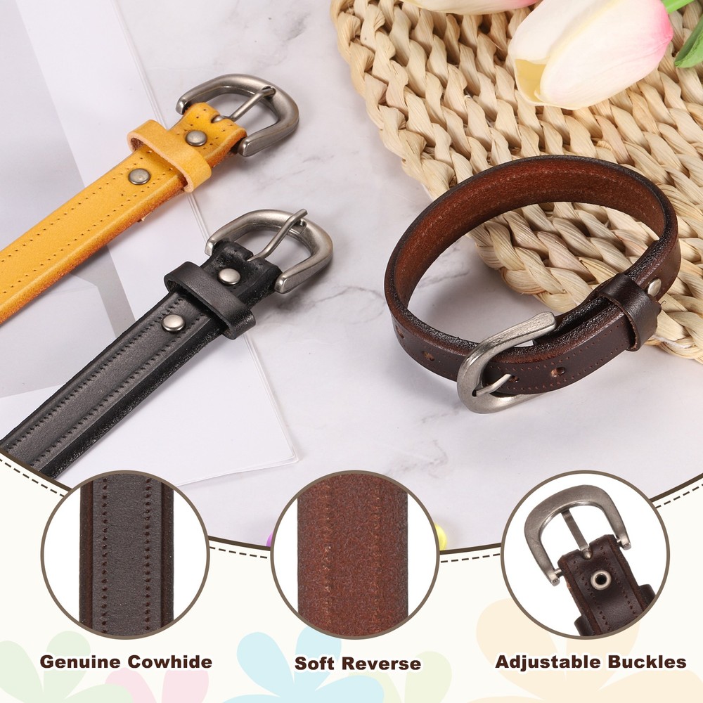 Plain Buckle Bangle Leather Bracelets Leather Snap Bracelets, Dark Brown