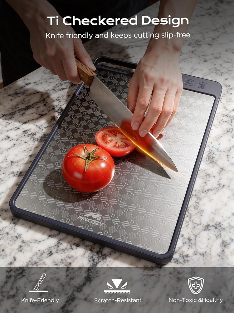 Titanium Cutting Board Kitchen Double-Sided Pure Titanium(Checkered Design &