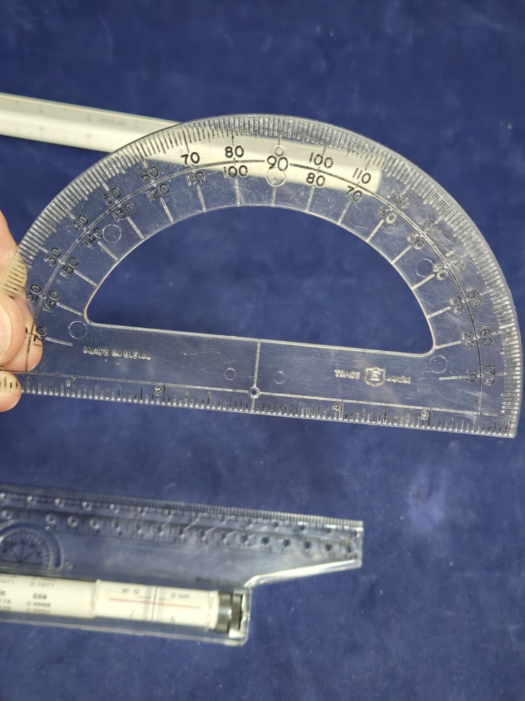 4 Piece Math Set, Measuring Devices, Sterling 3 Sided Ruler, Compass ~ A2104