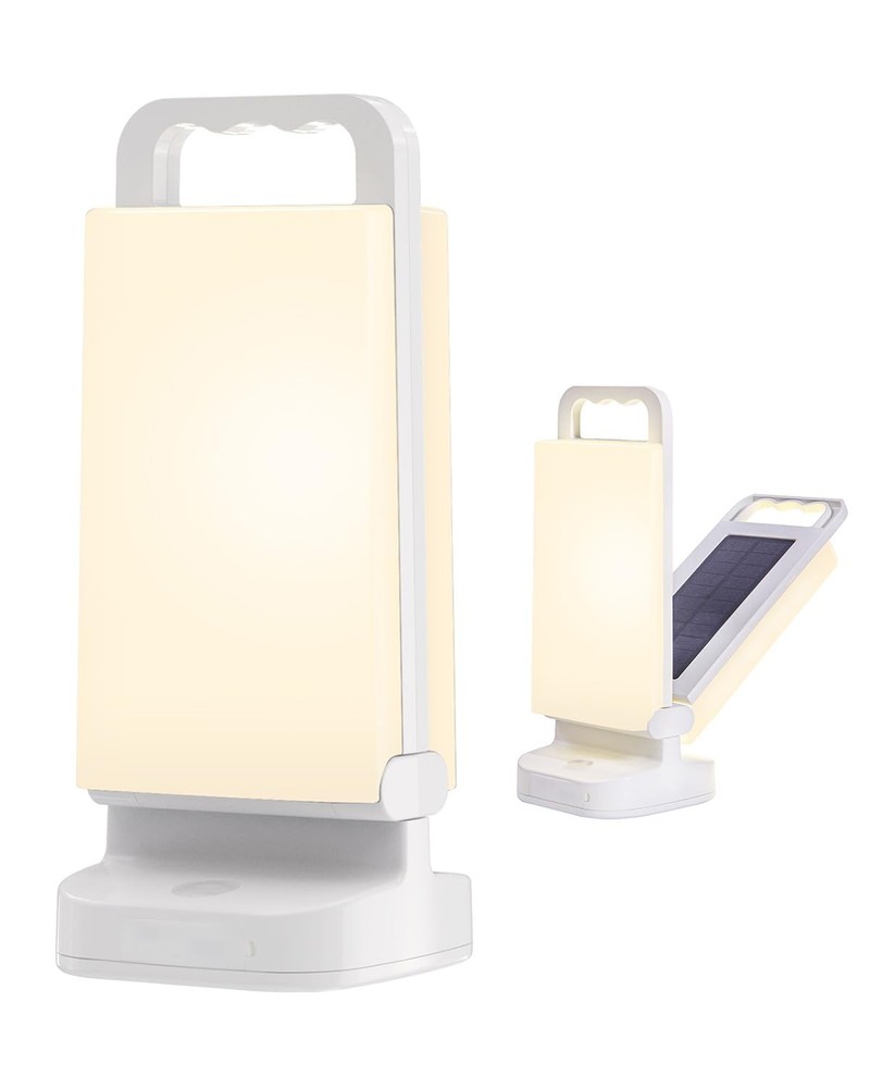 Solar Camping Lantern, Rechargeable Battery Powered White, White