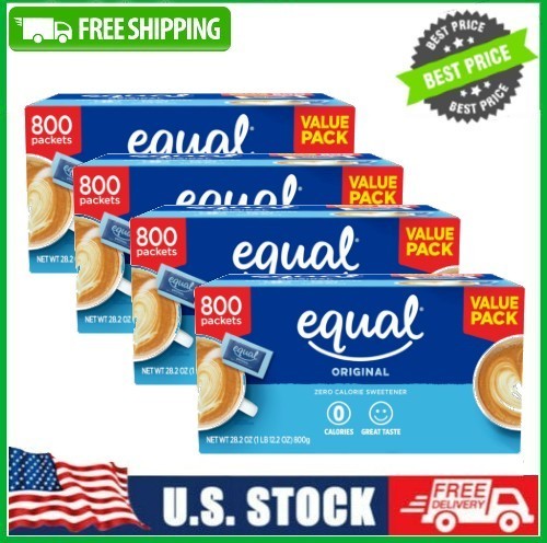 4 Box EQUAL Zero Calorie Sweetener, Sugar Substitute, 800 Packets Box