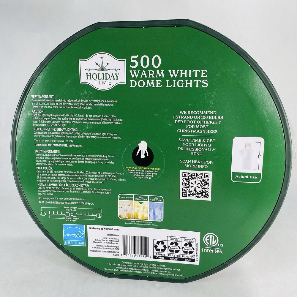 Holiday Time 500-Count Warm White LED Dome String Lights with White Wire String
