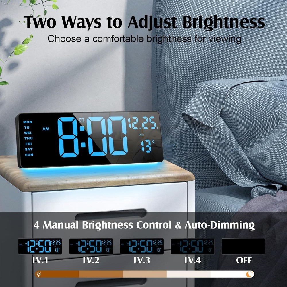 16.5-in Large Screen Digital Clock with Remote Control Six-Color Night Light
