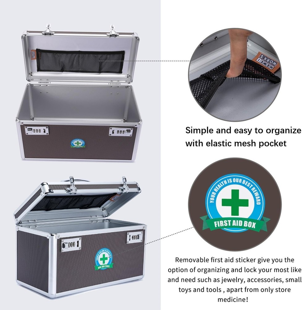 Multipurpose Lockable First Aid Box & Portable Pill Case - Large Coffee Color