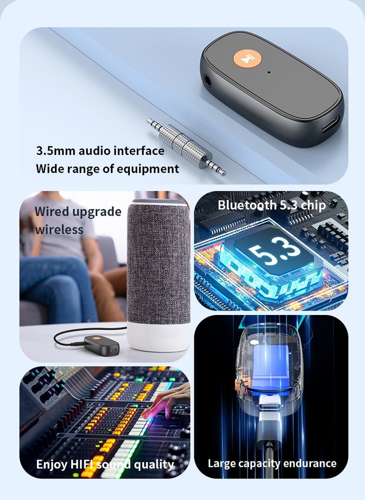 2in1 Bluetooth-Compatible Reception Transmitter 3.5mm AUX Wireless Audio Adapter