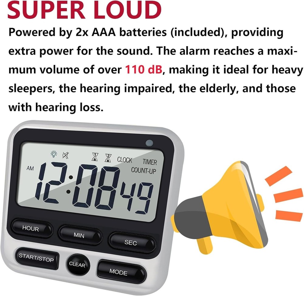 Digital Dual Kitchen Timer with Strong Magnet,24-Hour Countdown & Stopwatch,L...